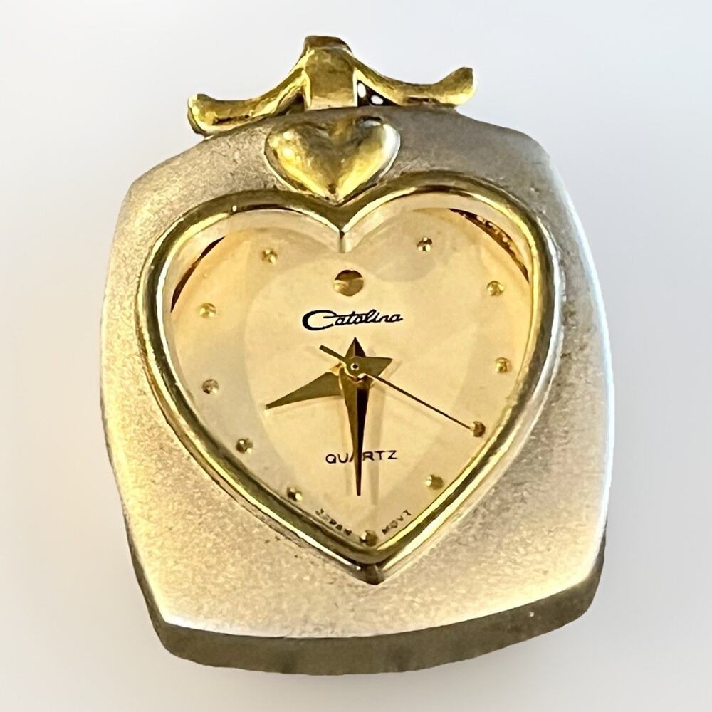 Catalina Watch Pendant Necklace CT016 Silver Tone Chain and Case Gold Accents - Picture 1 of 7